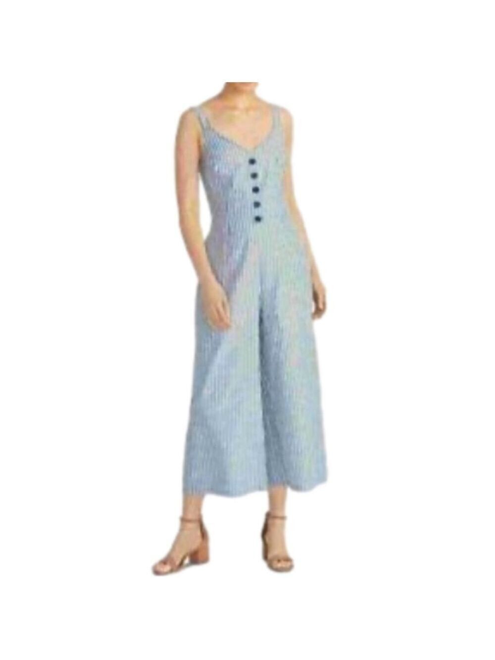 Rachel Roy Jumpsuit Cropped Blue and White Stripe Womens Size 6 - Picture 1 of 7